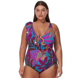 Gottex Plus Size V-Neck Surplice Ruffle One Piece